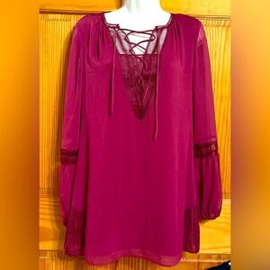 White House Black Market burgundy, wine, renaissance Boho Lace-Up Mini Dress XS